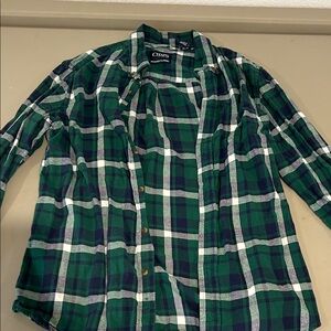 Chaps Green and Blue Plaid Button Down Shirt
